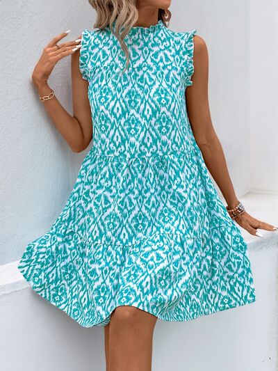 Perfee Bedrucktes ärmelloses Mini-Kleid mit Rüschen
