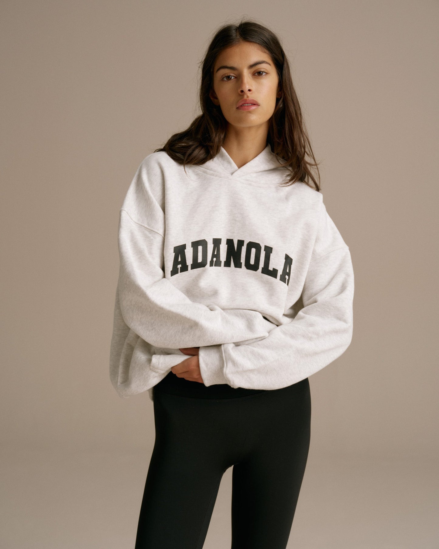 Varsity Oversized Hoodie - Light Grey Melange/Black