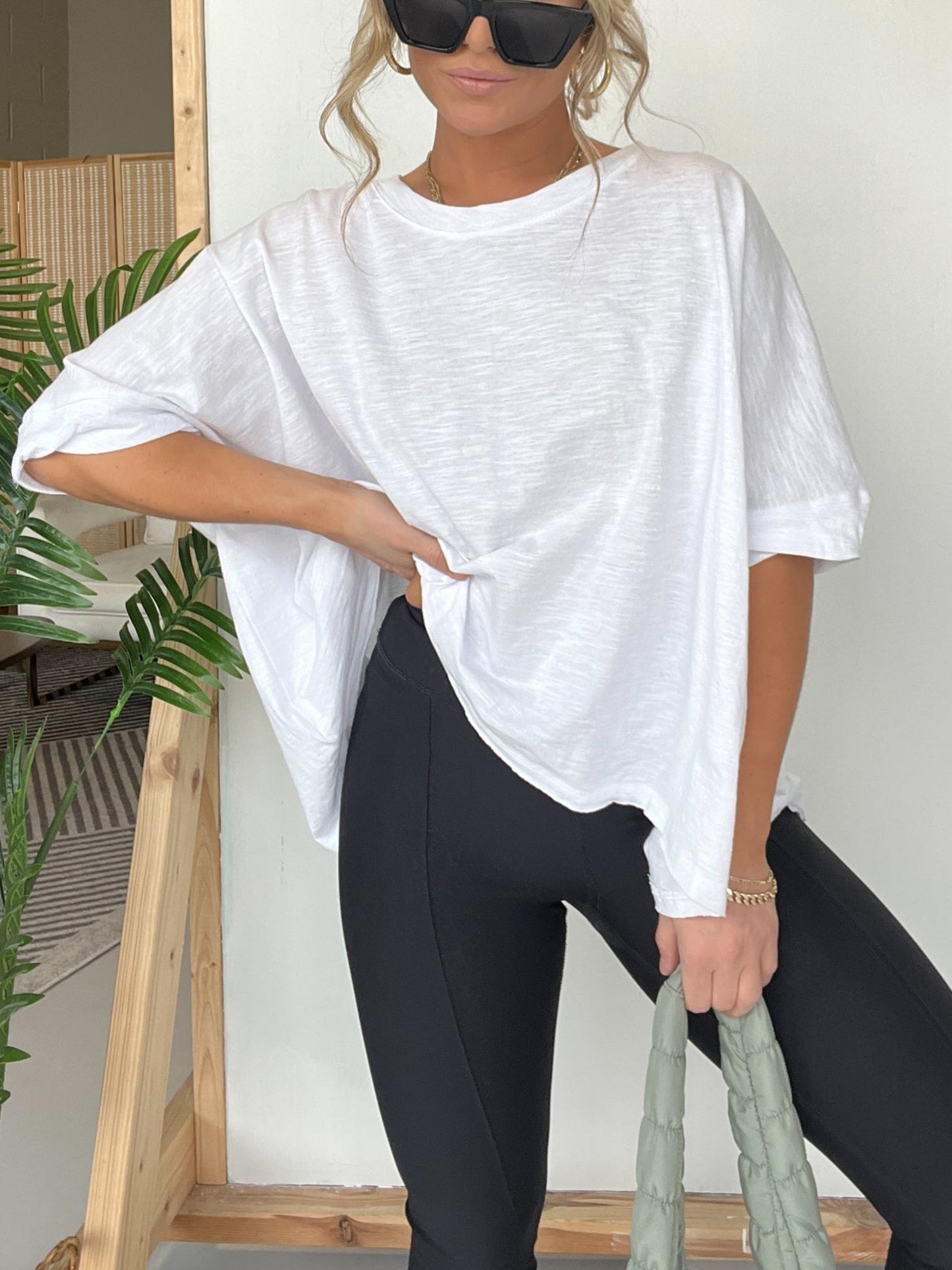 Damen Oversized T-Shirt mit Rundhalsausschnitt in Unifarbe