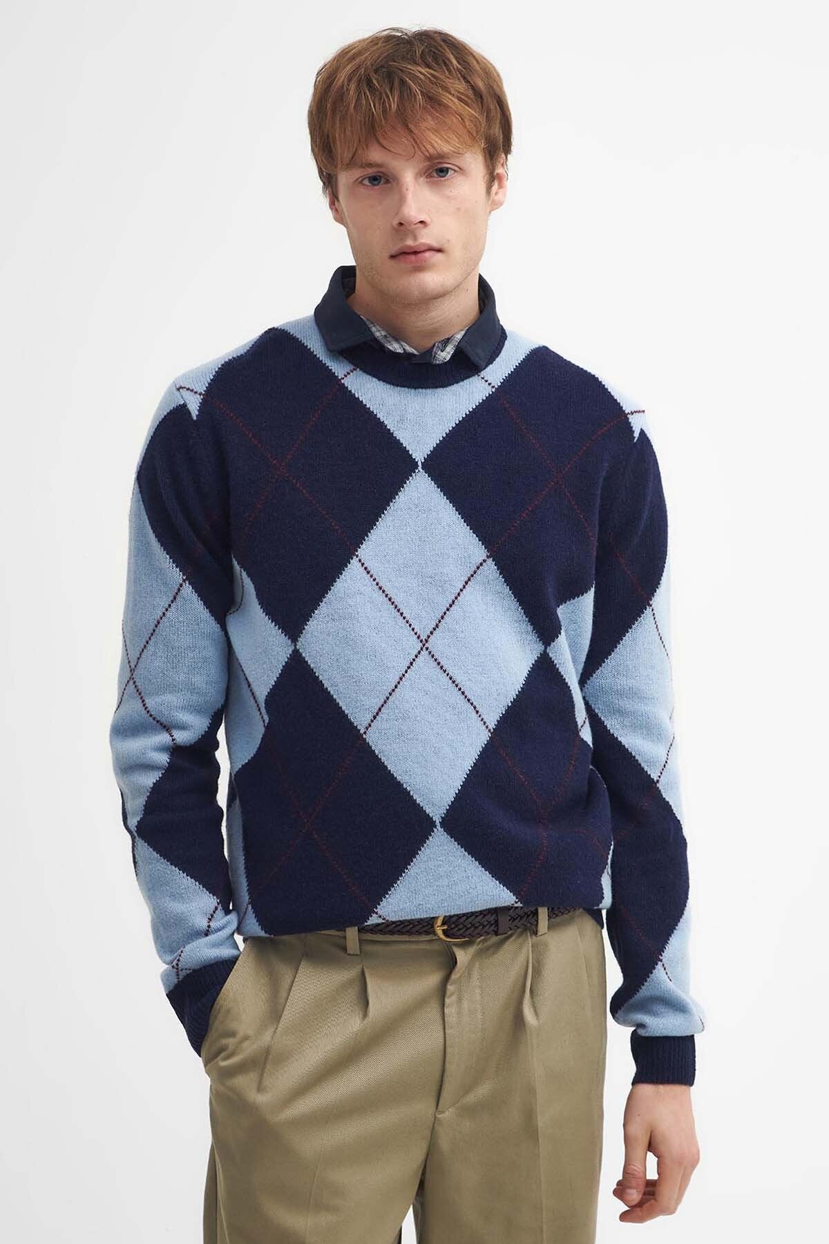 Sutherwell Argyle Crew Neck Jumper - NAVY