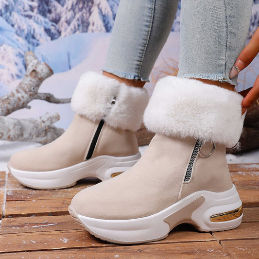 Bottes de neige chaudes doublées polaire avec fermeture éclair latérale pour femme