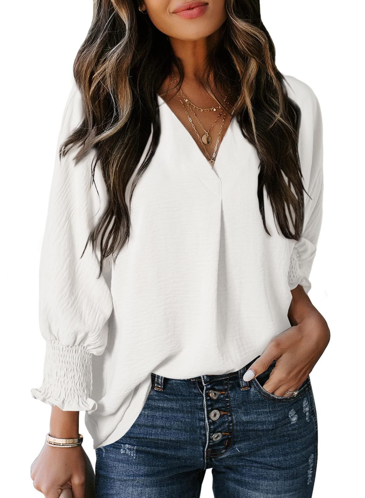 Damen Freizeit 3/4 Ärmel V-Ausschnitt Basic-Oberteile (2 kaufen, kostenloser Versand)
