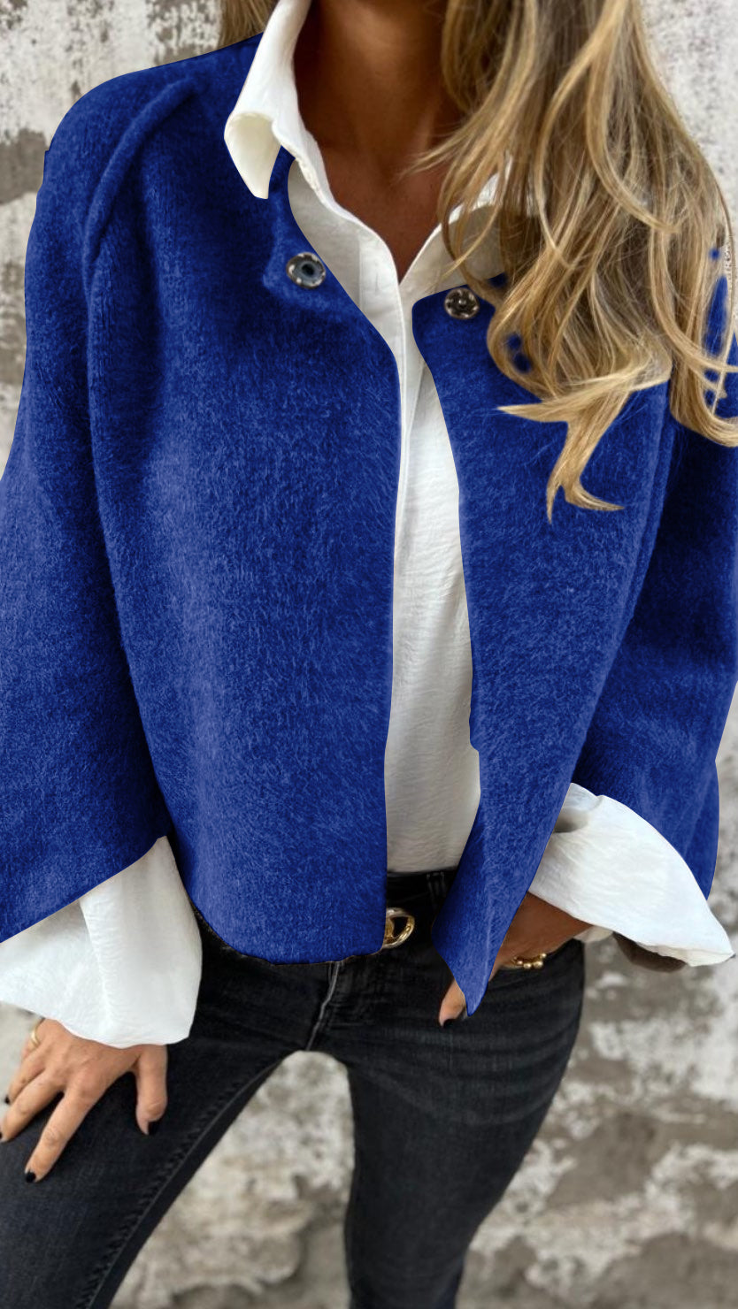 NEU - 50 % RABATT🔥Damen Mantel aus Baumwolle und Wolle mit Rundhalsausschnitt und langen Ärmeln