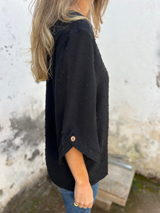RÄUMUNGSVERKAUF🔥 Freizeit-Shirt mit Rundhalsausschnitt, Stickerei und großen Manschetten