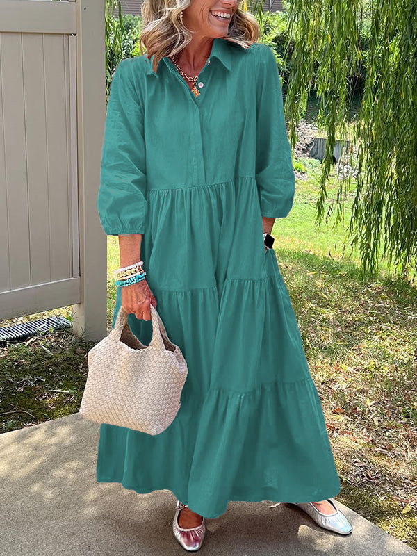 RÄUMUNGSVERKAUF🔥 Lockeres Baumwoll-Leinen-Kleid mit Revers - zollfrei