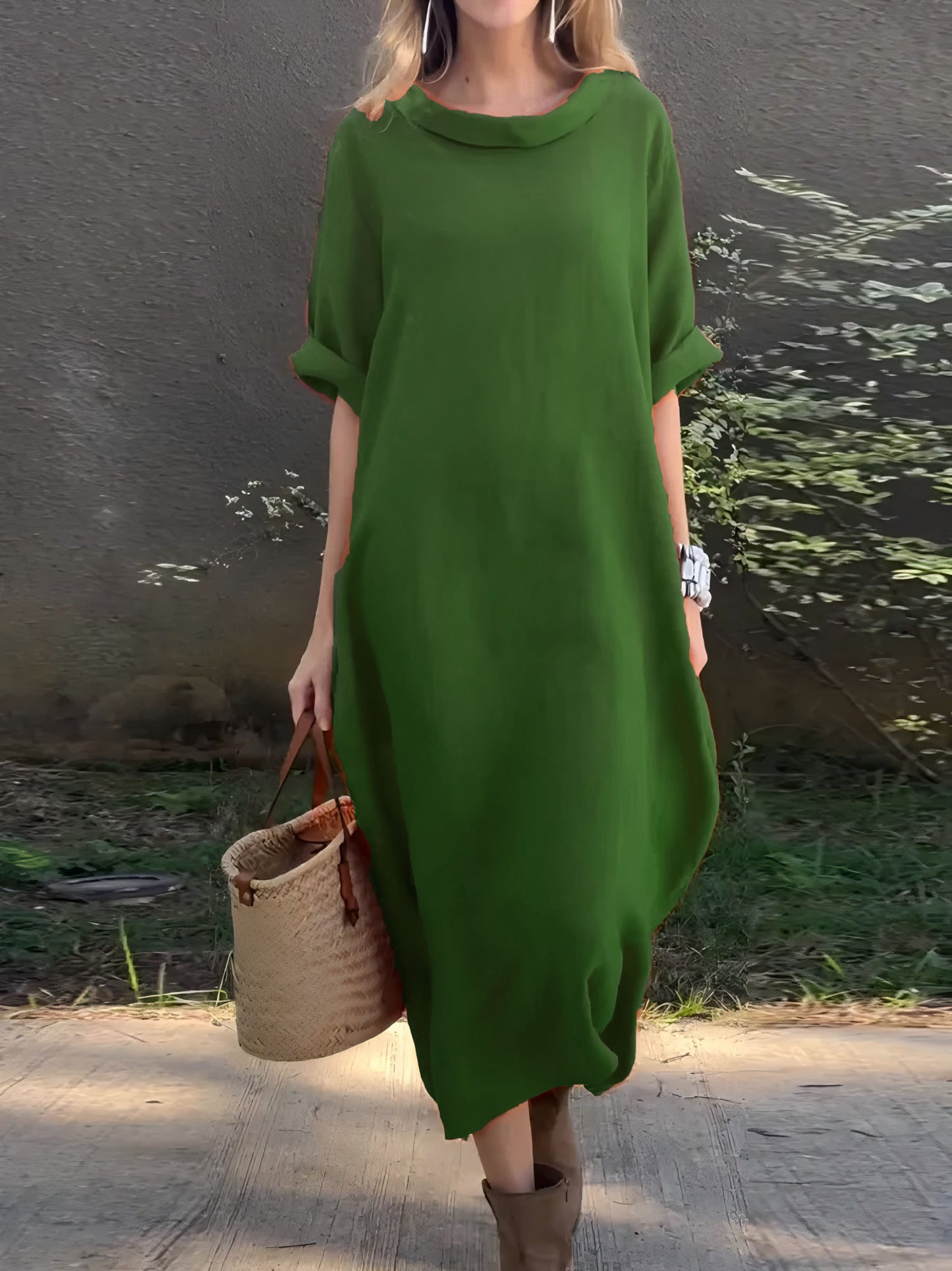 Damen Freizeitkleid aus Baumwolle und Leinen in Uni-Farben
