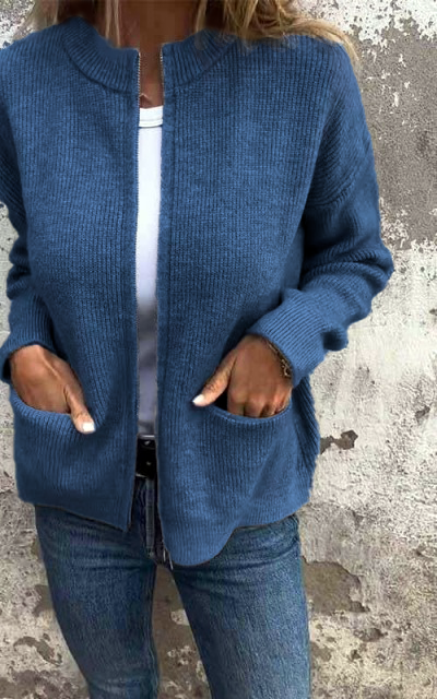 Räumungsverkauf🔥 Strickjacke mit Rundhalsausschnitt und Reißverschluss