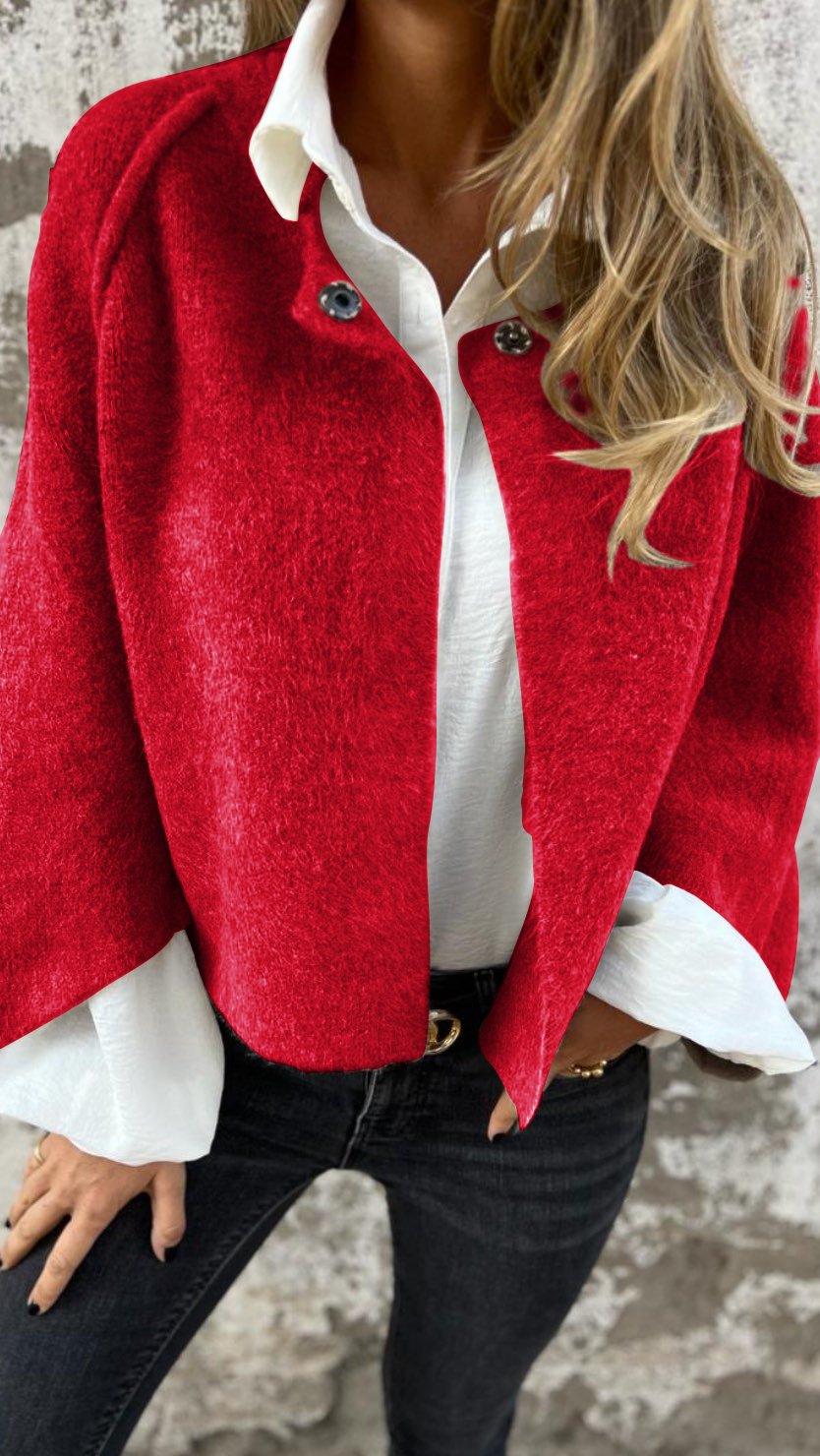 NEU - 50 % RABATT🔥Damen Mantel aus Baumwolle und Wolle mit Rundhalsausschnitt und langen Ärmeln