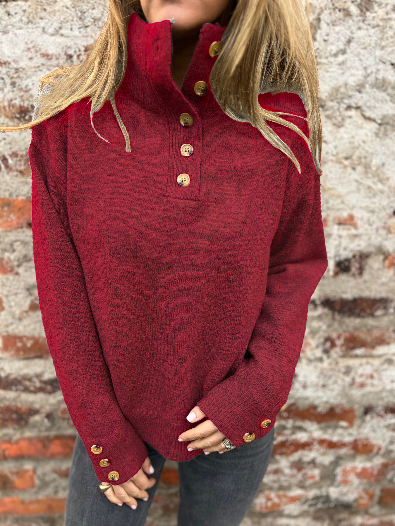 SOLDES D'HIVER 2025 🔥 Sweat-shirt femme col montant à boutons fantaisie