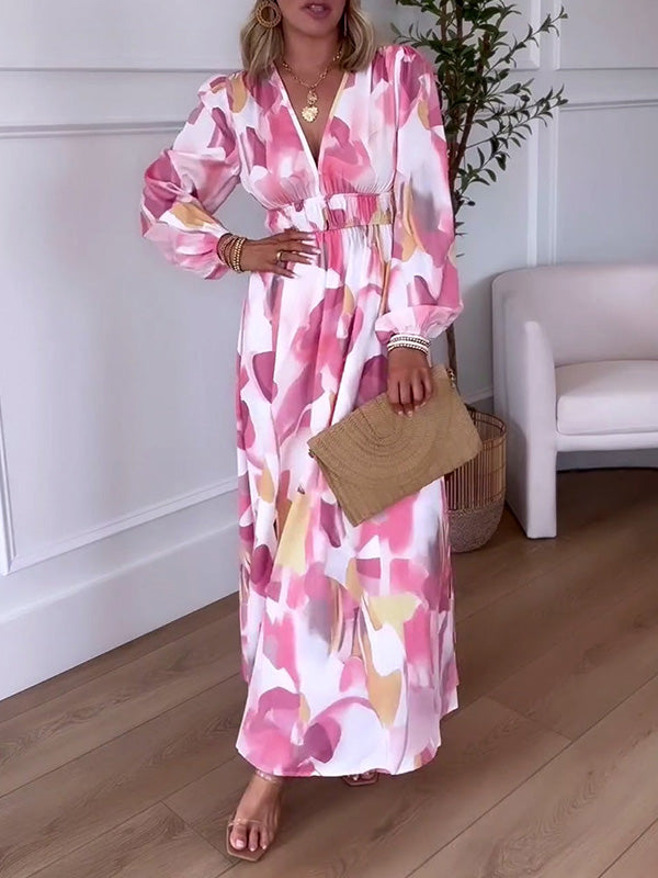 NOUVEAU🔥 Robe à manches longues imprimée et taille élastiquée
