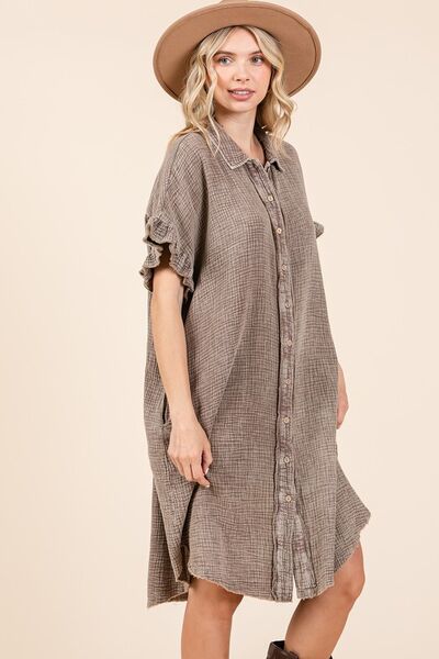 Robe Chemise Courte en Gaze de Coton Délavé Mittoshop