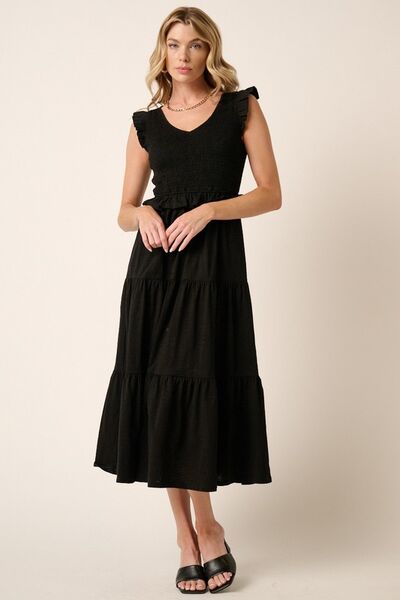 Mittoshop gesmoktes, gerüschtes Midi-Stufenkleid