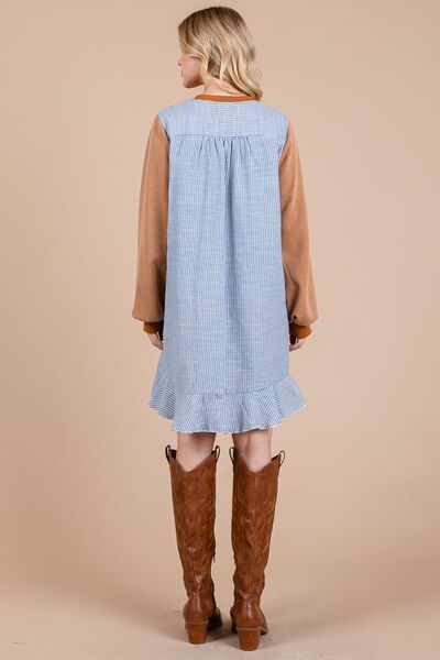 Ces Femme Gestreiftes Patchwork Rundhals-Sweatshirtkleid aus Frottee