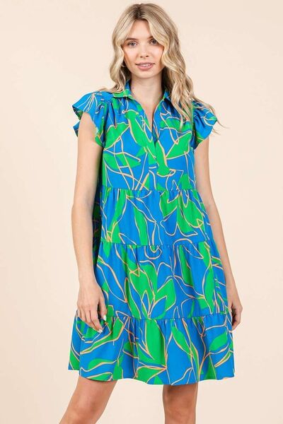 Mittoshop Robe courte étagée à volants et imprimé feuilles