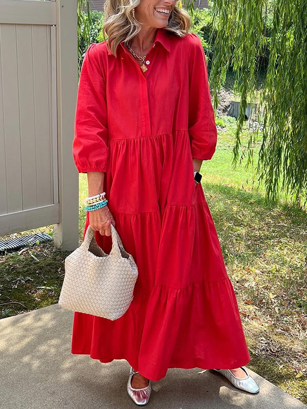 RÄUMUNGSVERKAUF🔥 Lockeres Baumwoll-Leinen-Kleid mit Revers - zollfrei