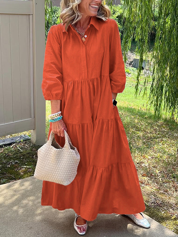 RÄUMUNGSVERKAUF🔥 Lockeres Baumwoll-Leinen-Kleid mit Revers - zollfrei