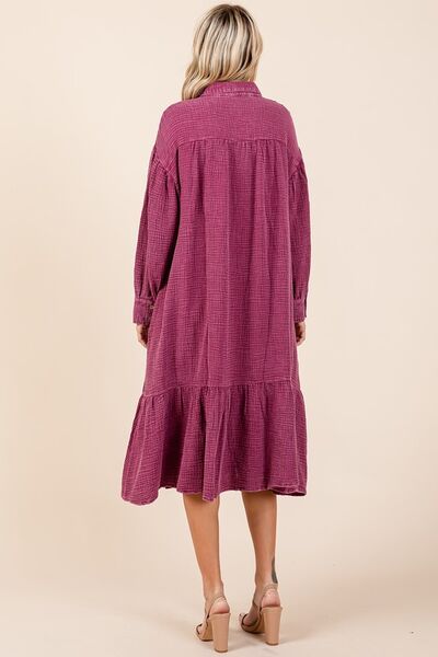 Robe chemise midi en gaze de coton lavée aux minéraux à volants Mittoshop