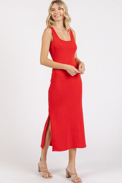 Mittoshop Midi-Tanktop-Kleid mit Seitenschlitz und breiten Trägern