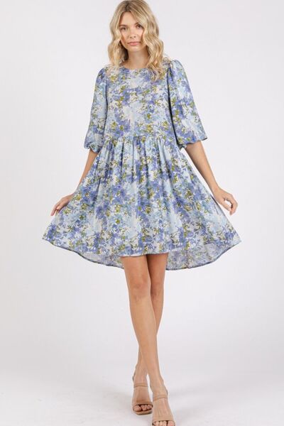 Mini-robe babydoll en mélange de lin imprimé fleuri Mittoshop