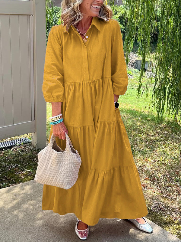RÄUMUNGSVERKAUF🔥 Lockeres Baumwoll-Leinen-Kleid mit Revers - zollfrei