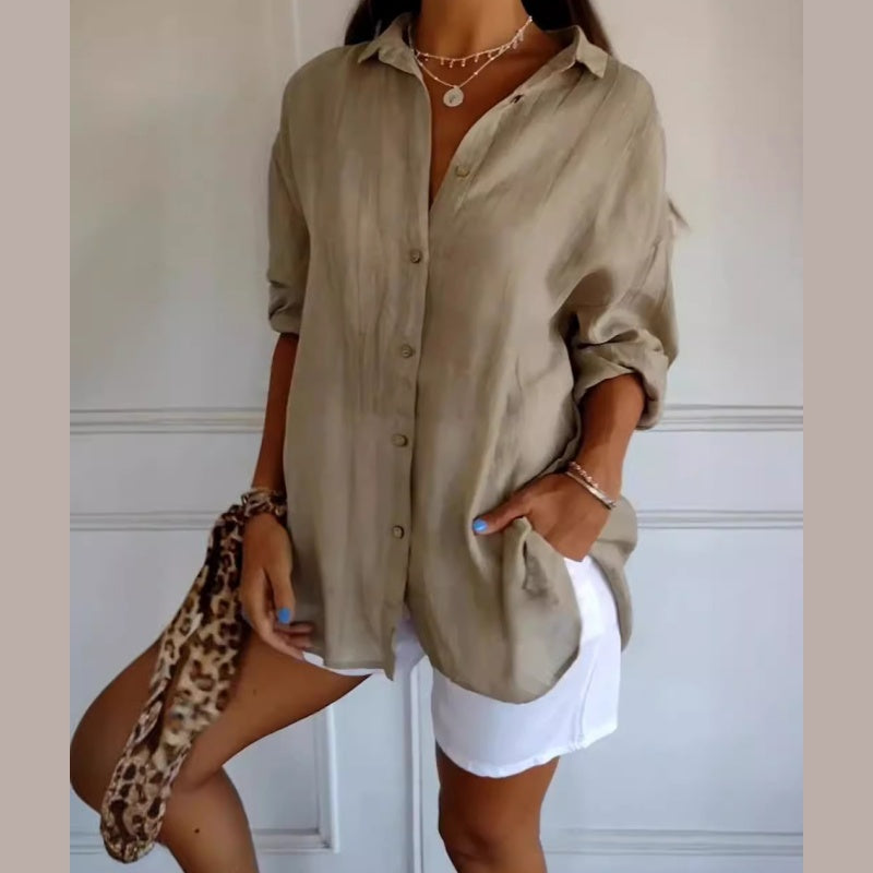 🌷Chemise classique plissée texturée à revers et simple boutonnage pour femme