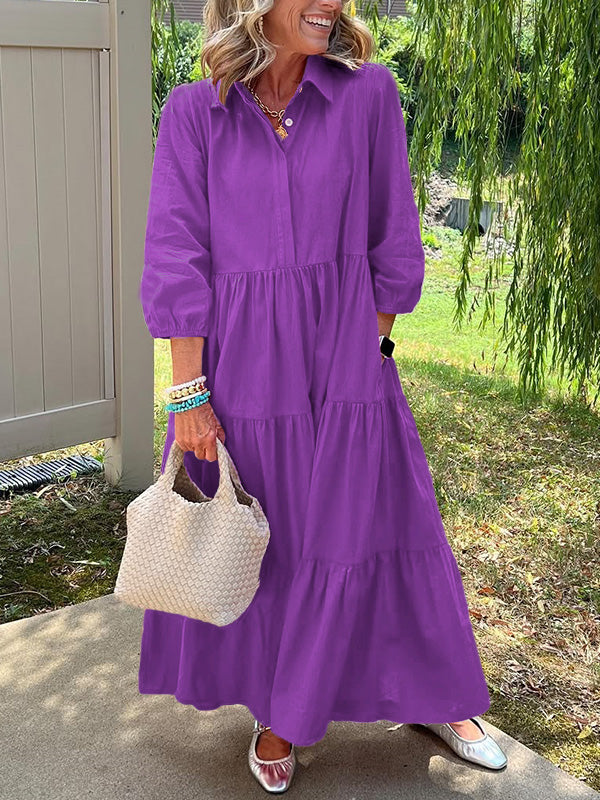 RÄUMUNGSVERKAUF🔥 Lockeres Baumwoll-Leinen-Kleid mit Revers - zollfrei