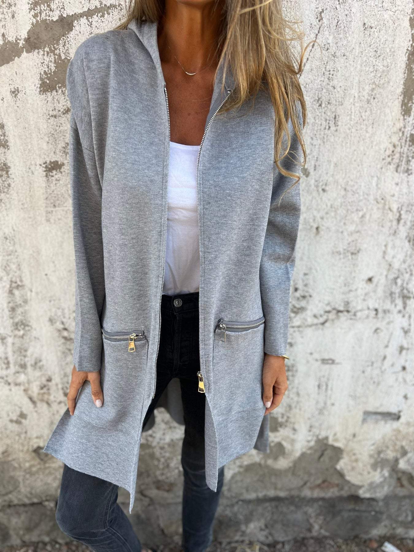 RÄUMUNGSVERKAUF🔥 Kapuzenjacke mit Reißverschluss und langen Ärmeln