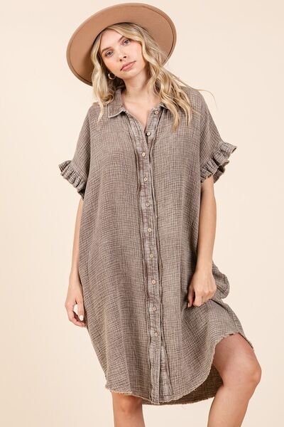 Robe Chemise Courte en Gaze de Coton Délavé Mittoshop
