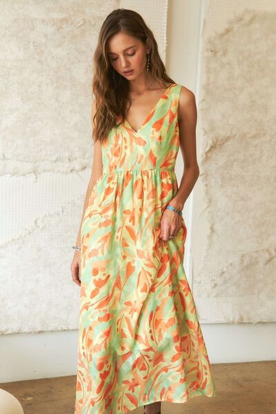 Robe longue col en V motif floral ADORA