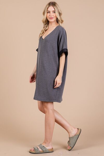 Ces Femme V-Ausschnitt Halbarmkleid