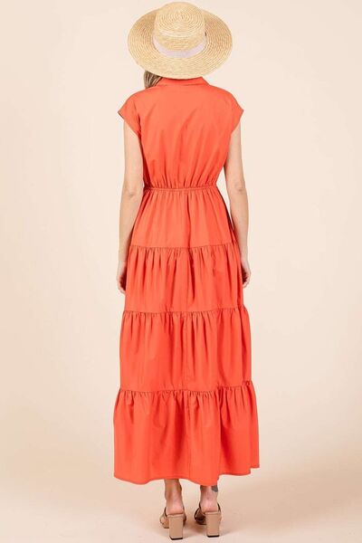 Mittoshop Button-Up Hemdkleid mit Kragen und Stufenrock in Maxilänge