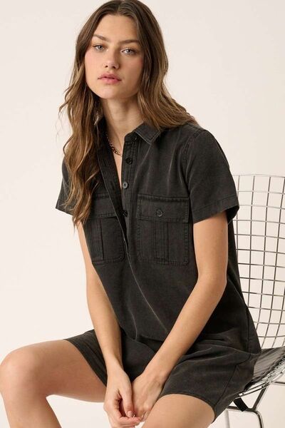 Robe chemise Mittoshop à col et manches courtes, avec détails boutonnés