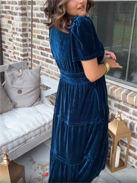 Nouvelle robe longue étagée en velours pour femme (2 achetées, livraison gratuite)
