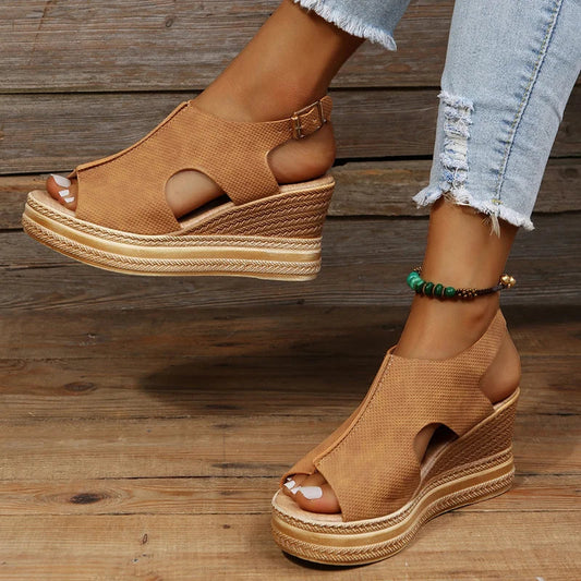 Sandales compensées à boucles pour femmes
