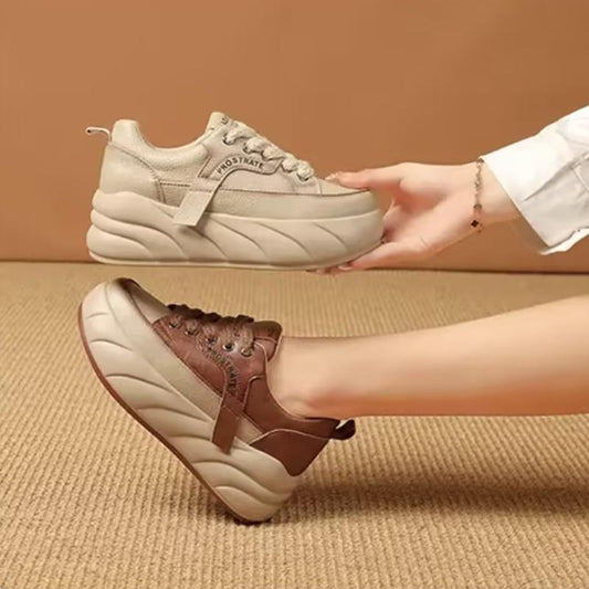 Chaussures décontractées pour femmes à semelle compensée en cuir