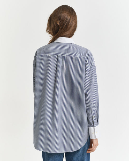 Oversized Contrast Collar Striped Shirt